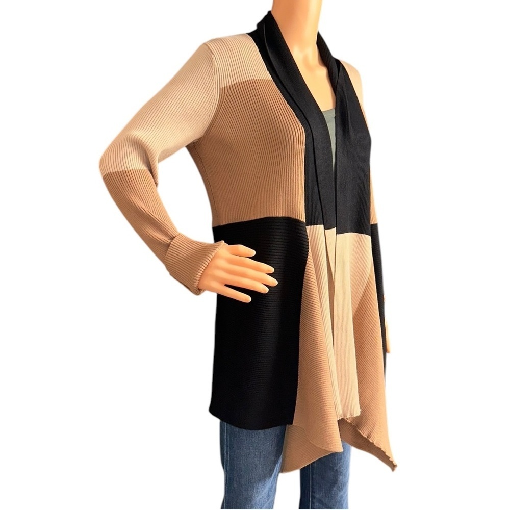 Magaschoni Women’s Color Block Asymmetrical Open Knit Cardigan ~ Size L ~ NWT - Picture 4 of 9